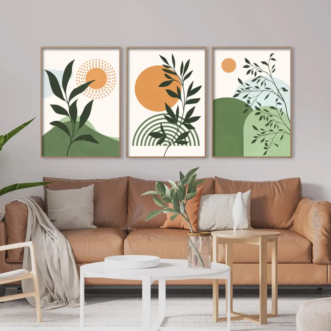 Boho botanical abstract wall art, print set of 3